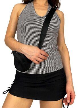 y2k 2000s soft cotton basic halter top in black and white stripe